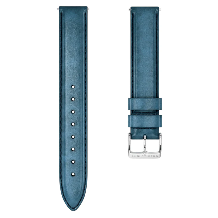 Dark Blue Leather Silver Buckle Strap