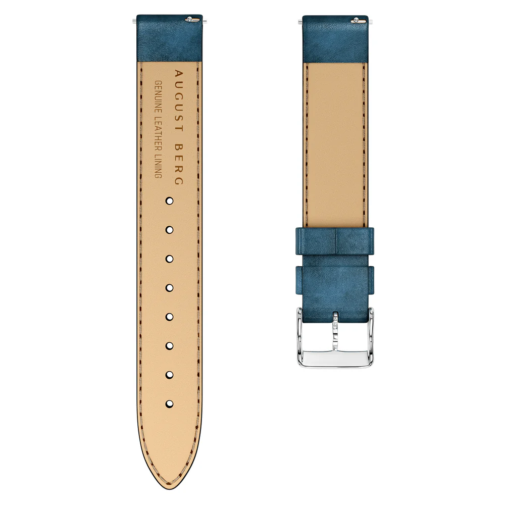 Dark Blue Leather Silver Buckle Strap