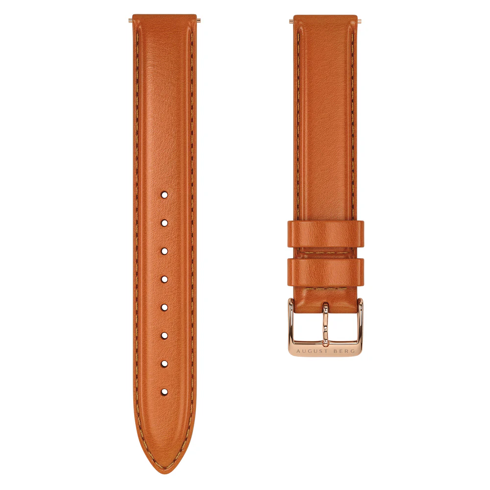 Light Brown Leather Rose Gold Buckle Strap