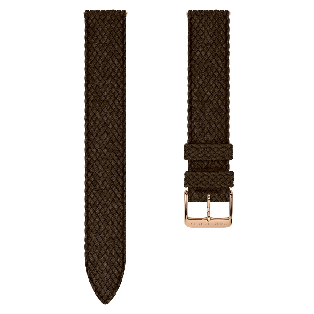 Dark Brown Perlon Rose Gold Buckle Strap