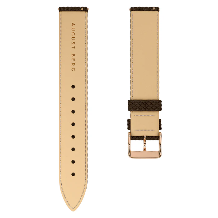 Dark Brown Perlon Rose Gold Buckle Strap