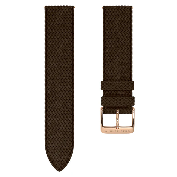 Dark Brown Perlon Rose Gold Buckle Strap